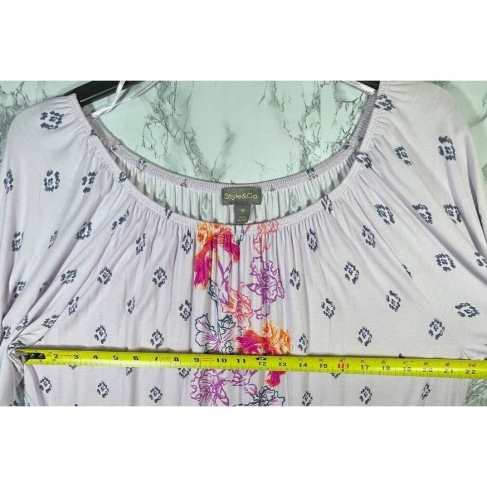 Style & Co Gigi Runway Lavender Floral Blouse with Ruffle Sleeves Sz 2X - Picture 8 of 9